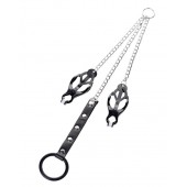 Черно-серебристые зажимы для сосков с кольцом для пениса TOYFA Metal - ToyFa - купить с доставкой в Махачкале