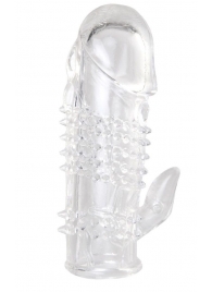 Прозрачная гелевая насадка с шипами и клиторальным отростком - 13 см. - Toyfa Basic - в Махачкале купить с доставкой