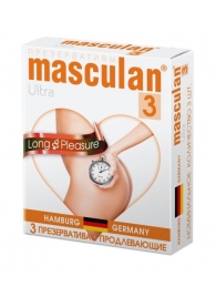 Розовые презервативы Masculan Ultra Long Pleasure с колечками, пупырышками и продлевающим эффектом - 3 шт. - Masculan - купить с доставкой в Махачкале