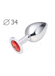 Коническая серебристая анальная втулка с красным кристаллом - 8,2 см. - Anal Jewelry Plug - купить с доставкой в Махачкале