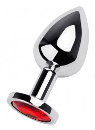 Серебристая коническая анальная пробка с красным кристаллом - 8 см. - ToyFa - купить с доставкой в Махачкале