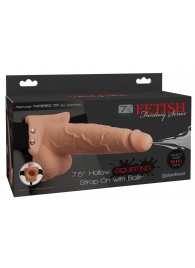 Телесный полый страпон с имитацией эякуляции 7.5  Hollow Squirting Strap-On with Balls Flesh - 21,6 см. - Pipedream - купить с доставкой в Махачкале