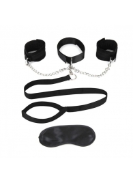 Чёрный ошейник с наручниками и поводком Collar Cuffs   Leash Set - Lux Fetish - купить с доставкой в Махачкале