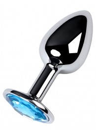 Серебристая конусовидная анальная пробка с голубым кристаллом - 7 см. - ToyFa - купить с доставкой в Махачкале