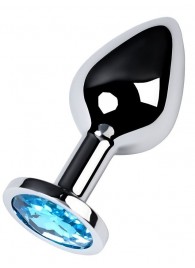 Серебристая конусовидная анальная пробка с голубым кристаллом - 8 см. - ToyFa - купить с доставкой в Махачкале