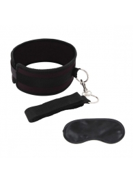 Черный ошейник с длинным поводком Collar and Leash Set - Lux Fetish - купить с доставкой в Махачкале