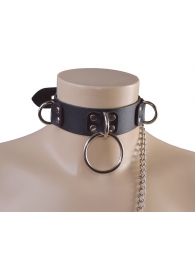 Черный кожаный ошейник Big Ring - Sitabella - купить с доставкой в Махачкале