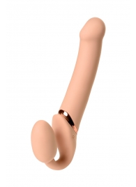 Телесный безремневой вибрострапон Vibrating Bendable Strap-On L - Strap-on-me - купить с доставкой в Махачкале