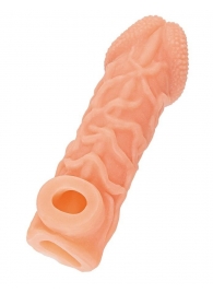 Телесная закрытая насадка с венками Cock Sleeve Size S - 13,8 см. - KOKOS - в Махачкале купить с доставкой