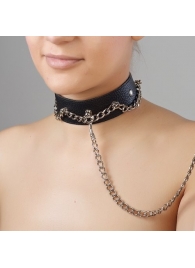 Чёрный ошейник из натуральной кожи - Sitabella - купить с доставкой в Махачкале