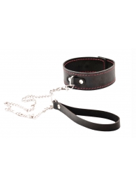 Черный широкий ошейник с красной строчкой и поводком - Crazy Handmade - купить с доставкой в Махачкале