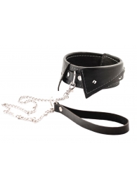 Черный ошейник-воротничок с металлическим поводком - Crazy Handmade - купить с доставкой в Махачкале