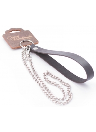 Серебристый металлический поводок с кожаной черной ручкой - 80 см. - Crazy Handmade - купить с доставкой в Махачкале