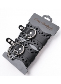 Ажурные наручники из черной кожи - Crazy Handmade - купить с доставкой в Махачкале