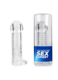 Прозрачная рельефная насадка-реалистик с петлей для мошонки - 13,5 см. - Sex Expert - в Махачкале купить с доставкой