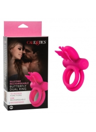 Розовое эрекционное виброкольцо Silicone Rechargeable Dual Butterfly Ring - California Exotic Novelties - в Махачкале купить с доставкой