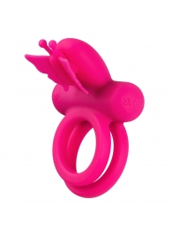 Розовое эрекционное виброкольцо Silicone Rechargeable Dual Butterfly Ring - California Exotic Novelties - в Махачкале купить с доставкой