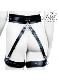 Черный кожаный пояс с гартерами - S-M - Notabu - купить с доставкой в Махачкале