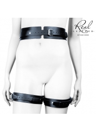 Черный кожаный пояс с гартерами - S-M - Notabu - купить с доставкой в Махачкале