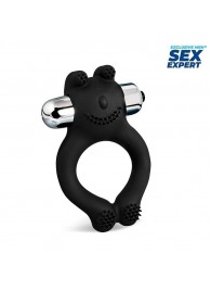 Черное силиконовое эрекционное виброкольцо Sex Expert - Sex Expert - в Махачкале купить с доставкой