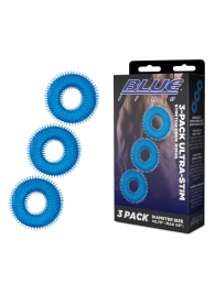 Комплект из трех голубых колец для эрекции 3-Pack Ultra-Stim Stretch Cock Rings - BlueLine - в Махачкале купить с доставкой