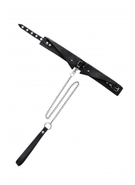 Черный кожаный ошейник-воротник с поводком - Pecado - купить с доставкой в Махачкале