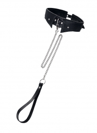 Черный кожаный ошейник-воротник с поводком - Pecado - купить с доставкой в Махачкале