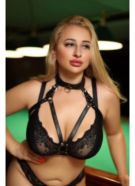 Черная кожаная сбруя с ошейником plus size из нежной кожи - БДСМ Арсенал - купить с доставкой в Махачкале