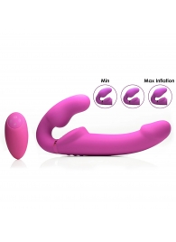 Розовый безремневой страпон с вибрацией и функцией расширения Inflatable Ergo-Fit Strapless Strap-On - XR Brands - купить с доставкой в Махачкале