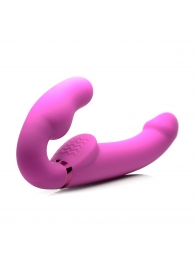 Розовый безремневой страпон с вибрацией и функцией расширения Inflatable Ergo-Fit Strapless Strap-On - XR Brands - купить с доставкой в Махачкале