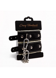 Черные скругленные наручники с мягкой бежевой подкладкой - Crazy Handmade - купить с доставкой в Махачкале