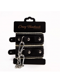 Черные скругленные наручники с мягкой бежевой подкладкой - Crazy Handmade - купить с доставкой в Махачкале