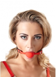 Силиконовый кляп-шар на чёрных ремешках Red Gag silicone - Orion - купить с доставкой в Махачкале