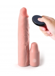 Телесная вибронасадка на член 3  Vibrating Mega X-tension with Remote - 22,9 см. - Pipedream - в Махачкале купить с доставкой