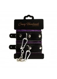 Черно-фиолетовые скругленные наручники с мягкой подкладкой - Crazy Handmade - купить с доставкой в Махачкале