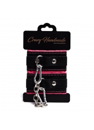 Черно-розовые скругленные наручники с мягкой подкладкой - Crazy Handmade - купить с доставкой в Махачкале