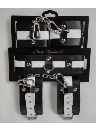 Набор фиксаторов из черной и белой натуральной кожи - Crazy Handmade - купить с доставкой в Махачкале