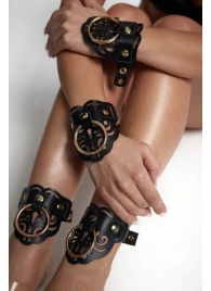 Черные кожаные оковы с резными узорами и клепками - Crazy Handmade - купить с доставкой в Махачкале