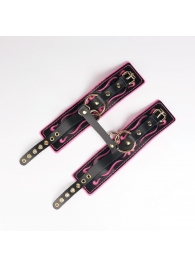 Черные кожаные оковы с розовой строчкой - Crazy Handmade - купить с доставкой в Махачкале