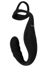 Черное эрекционное кольцо со стимуляцией промежности и анальной пробкой Cock Ring with RC Prostate Plug - Orion - в Махачкале купить с доставкой