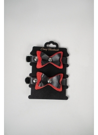 Черно-красные кожаные наручники с бантиками - Crazy Handmade - купить с доставкой в Махачкале