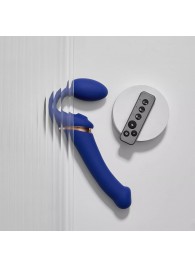 Синий безремневой страпон Multi Orgasm Bendable Strap-On size XL с клиторальной стимуляцией - Strap-on-me - купить с доставкой в Махачкале