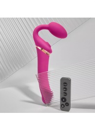 Ярко-розовый безремневой страпон Multi Orgasm Bendable Strap-On size L с клиторальной стимуляцией - Strap-on-me - купить с доставкой в Махачкале