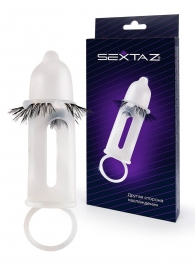 Эластичная насадка на пенис с подхватом мошонки и стимулирующими «ресничками» - Sextaz - в Махачкале купить с доставкой