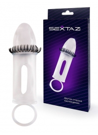 Закрытая насадка на пенис с подхватом мошонки и стимулирующими «ресничками» - Sextaz - в Махачкале купить с доставкой