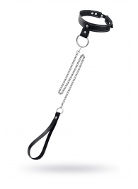 Черный узкий однослойный ошейник с серебристым поводком-цепочкой - Pecado - купить с доставкой в Махачкале