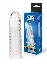 Прозрачная закрытая насадка на пенис с ребрышками - 16 см. - Sex Expert - в Махачкале купить с доставкой