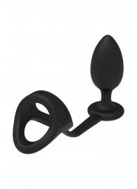 Черное эрекционное кольцо с анальной пробкой Cockstrap With Anal Plug - Dream Toys - в Махачкале купить с доставкой