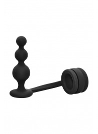 Черное эрекционное кольцо с анальной елочкой Cockring With Beaded Anal Plug - Dream Toys - в Махачкале купить с доставкой