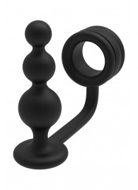 Черное эрекционное кольцо с анальной елочкой Cockring With Beaded Anal Plug - Dream Toys - в Махачкале купить с доставкой